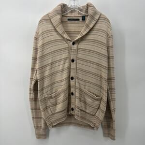 Perry Ellis Beige Cardigan Sweater w/ Pockets Size Medium or Small Roomy